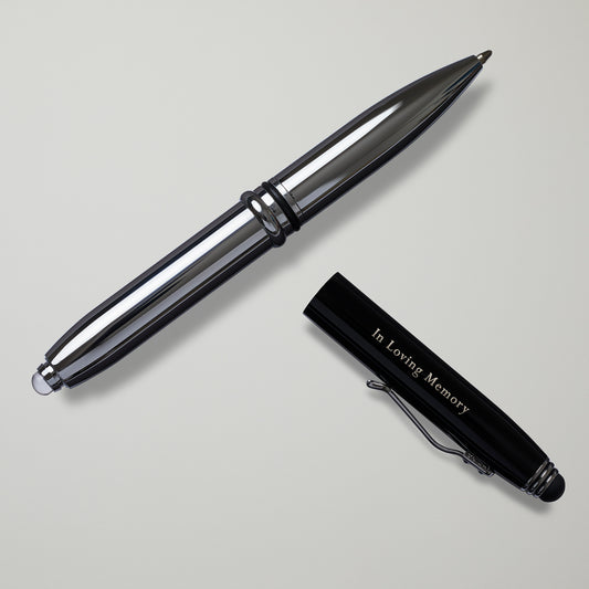 Black and Silver Luxury Pen with Stylus and Flashlight