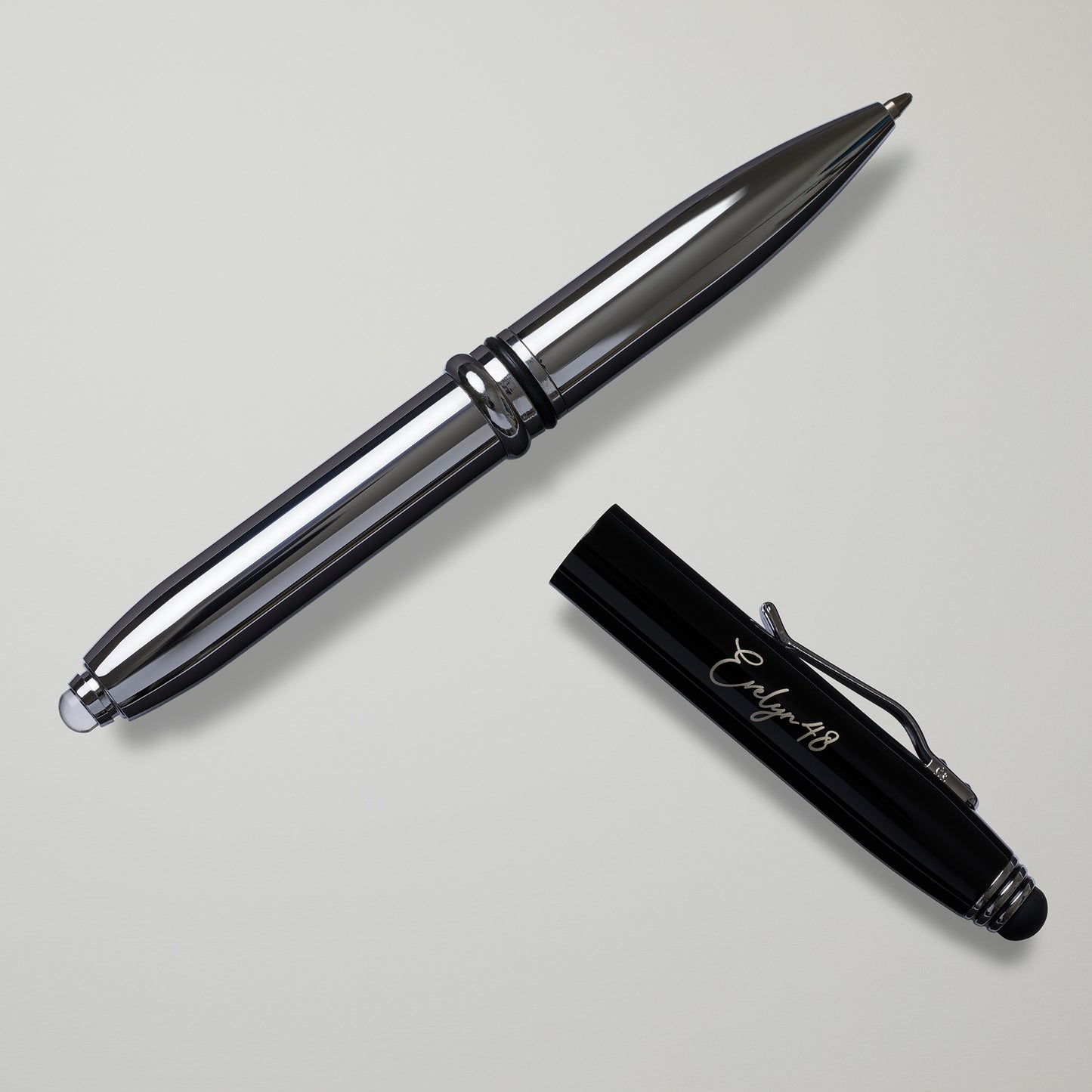 Black and Silver Luxury Pen with Stylus and Flashlight