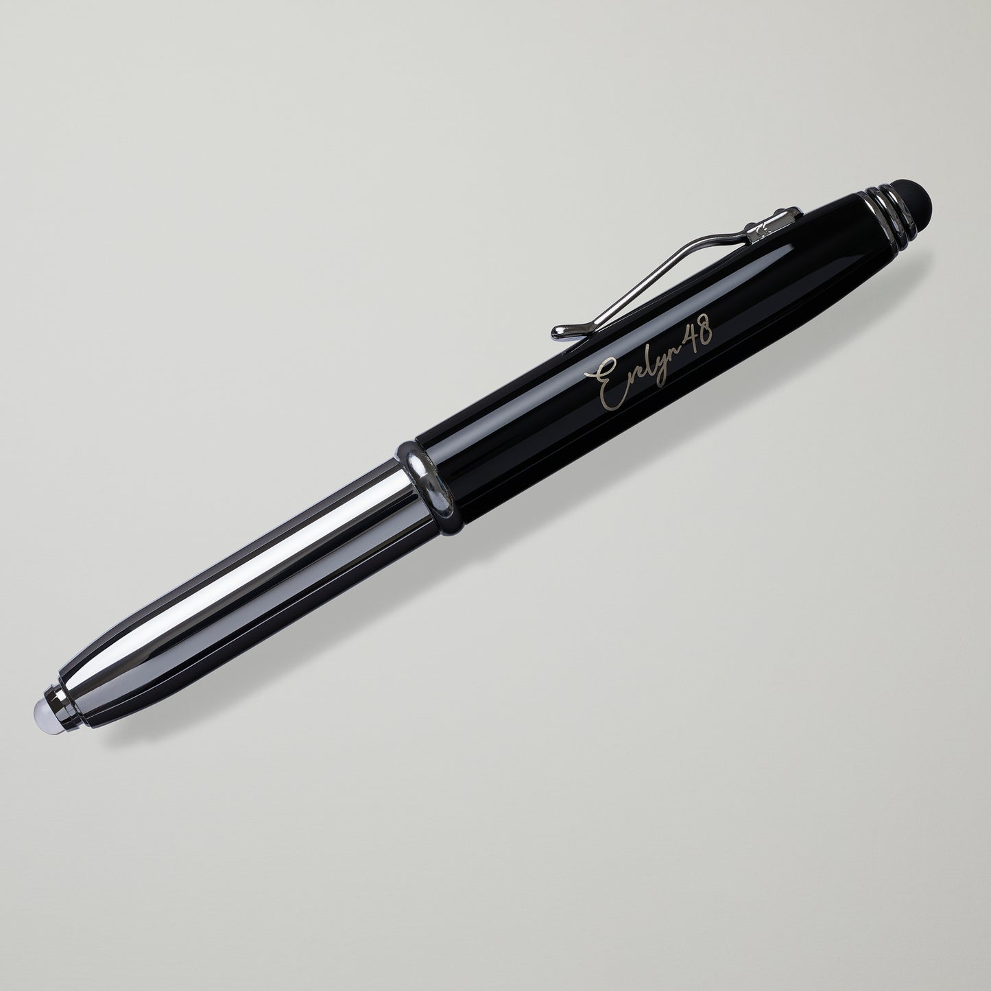 Black and Silver Luxury Pen with Stylus and Flashlight